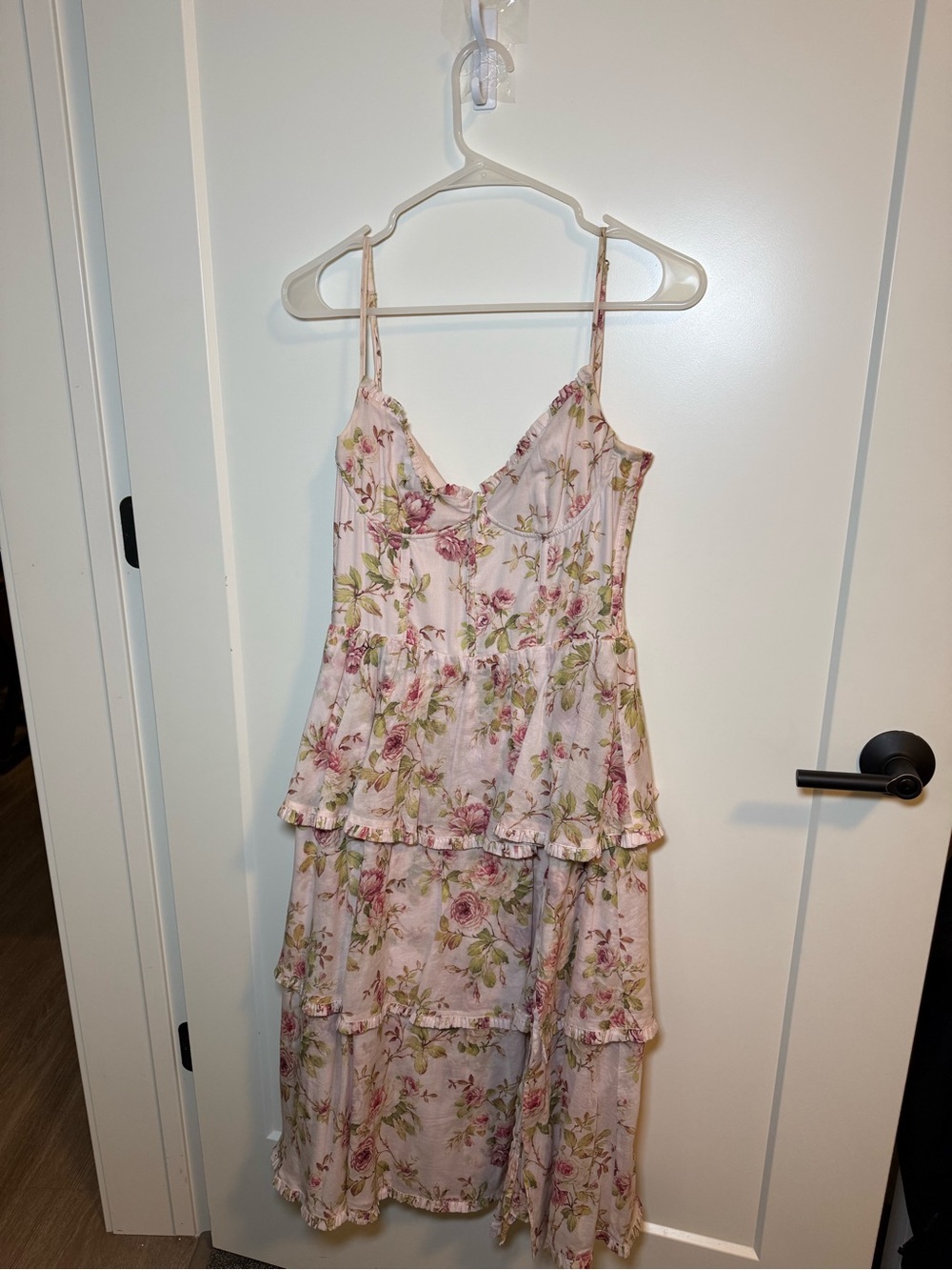 V. Chapman Pink Floral Tiered Midi Dress